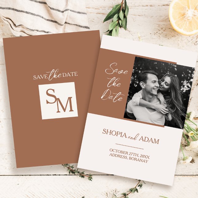 Tarjeta de anuncio de fecha de boda de terracota c (Subido por el creador)