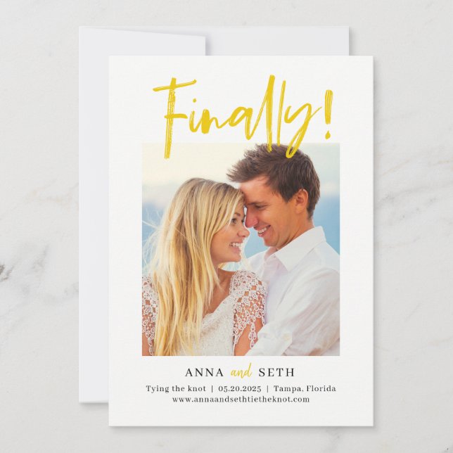 Tarjeta de anuncio de fecha de boda finalmente de  (Anverso)