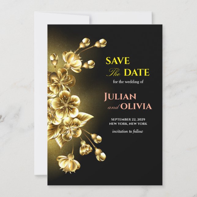 Tarjeta de Anuncio de Fecha de Boda Gótica Negra y (Anverso)