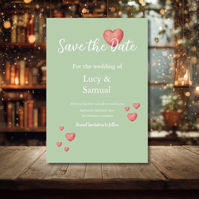 Tarjeta de Anuncio de Fecha de Boda Gris Verde Mod (Subido por el creador)