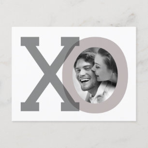 Tarjeta de anuncio de fecha de boda gris XO con fo