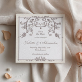 Tarjeta de Anuncio de Fecha de Boda Ivory Baroque 