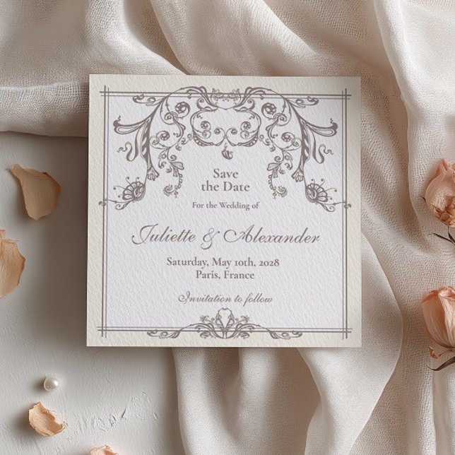 Tarjeta de Anuncio de Fecha de Boda Ivory Baroque  (Subido por el creador)