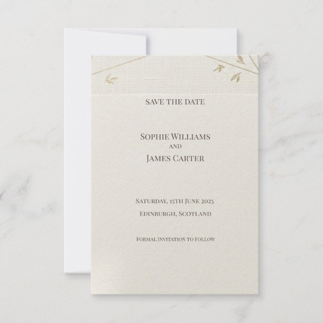 Tarjeta de anuncio de fecha de boda Olive Branch B (Anverso)