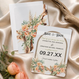 Tarjeta de anuncio de fecha de boda Peach Roses & 