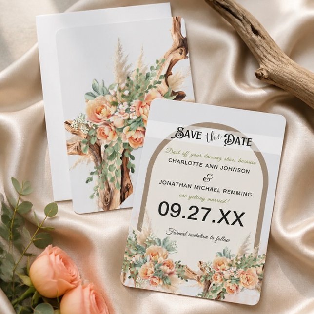 Tarjeta de anuncio de fecha de boda Peach Roses &  (Subido por el creador)