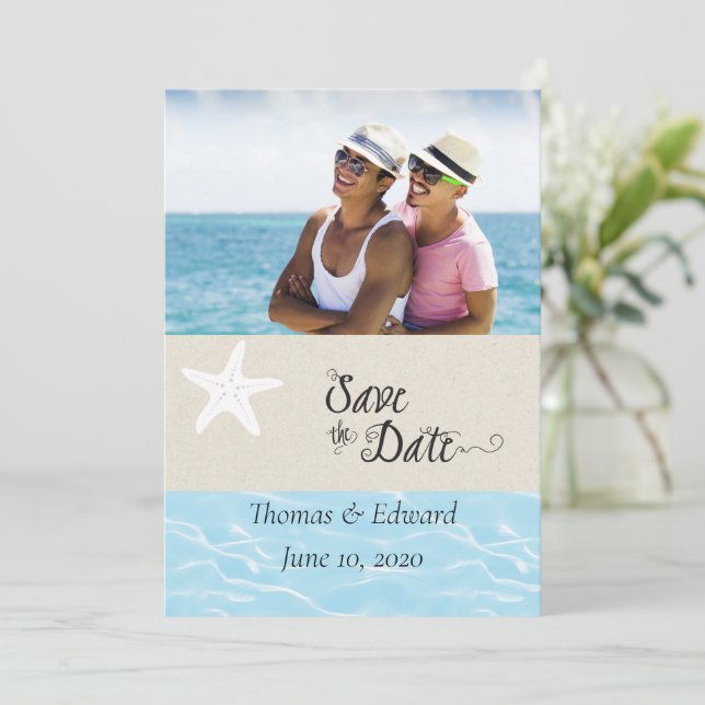 Tarjeta de anuncio de fecha de boda plana tropical (Anverso de pie)