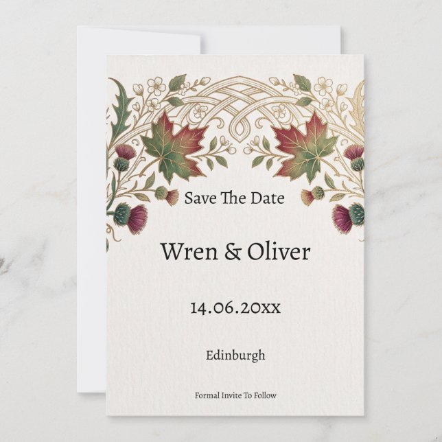 Tarjeta de anuncio de fecha de boda Scottish Canad (Anverso)