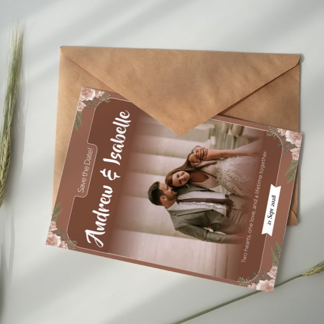Tarjeta de anuncio de fecha de boda Simple Arco Bo (Subido por el creador)