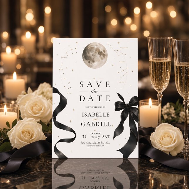 Tarjeta de anuncio de fecha de bodas celestial con (Subido por el creador)
