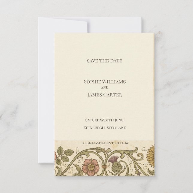 Tarjeta de anuncio de fecha de bodas con cardo de  (Anverso)