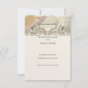 Tarjeta de anuncio de fecha de bodas con cardo y c