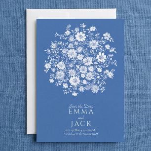 Tarjeta de Anuncio de Fecha de Bodas con Ramo Flor