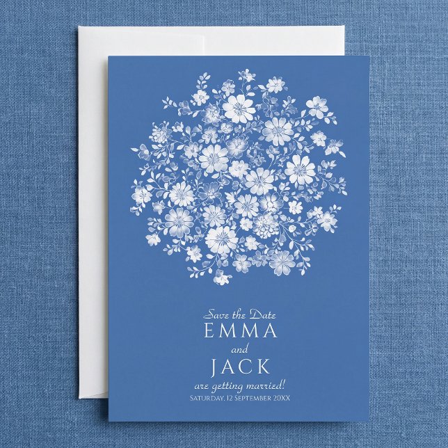Tarjeta de Anuncio de Fecha de Bodas con Ramo Flor (Dusty Blue Floral Bouquet Save the Date Card.)