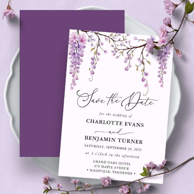 Tarjeta de Anuncio de Fecha de Bodas con Wisteria  (Subido por el creador)