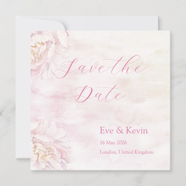 Tarjeta de Anuncio de Fecha de Bodas Floral Rosado (Anverso)