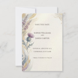 Tarjeta de anuncio de fecha de bodas Lavanda Cardo