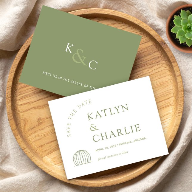 Tarjeta de anuncio de fecha de cactus del suroeste (Modern Southwestern Cactus Save The Date Card)