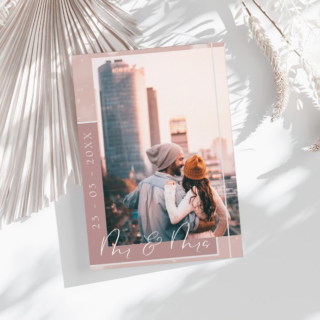 Tarjeta de anuncio de fecha de dusty pink con foto (Subido por el creador)