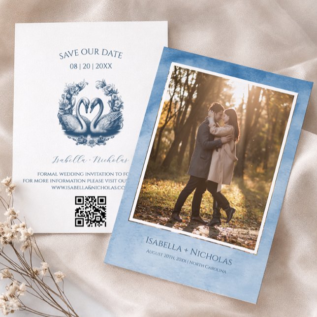 Tarjeta de anuncio de fecha de Elegant Swan Photo (Save Our Date - Romantic Request)