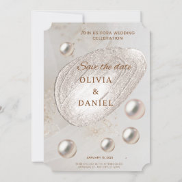 Tarjeta de anuncio de fecha de elegante oro y perl