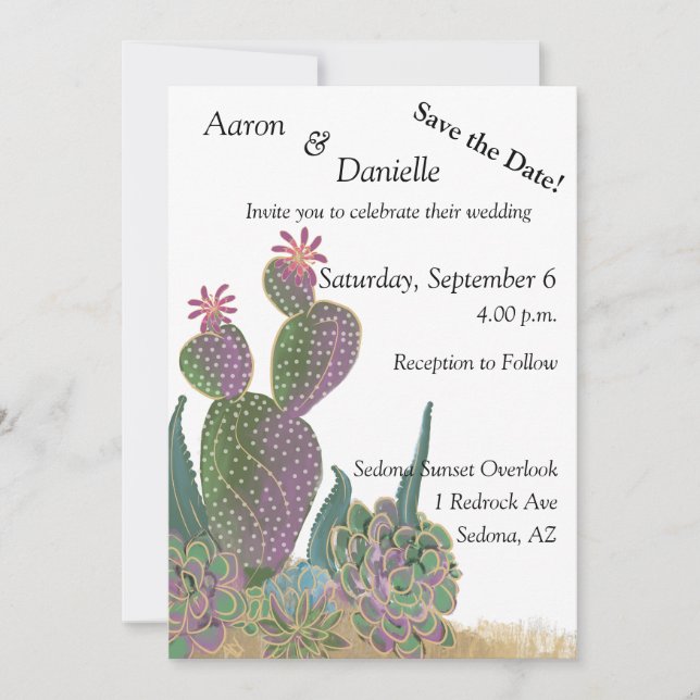 Tarjeta de anuncio de fecha de la flor de cactus d (Anverso)