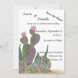 Tarjeta de anuncio de fecha de la flor de cactus d