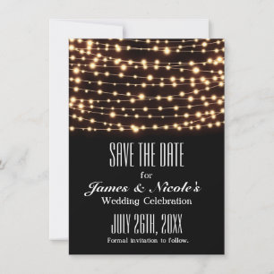 Tarjeta de anuncio de fecha de luces de cuerda de