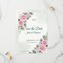 Tarjeta de Anuncio de Fecha de Rosa Rosa y Salvia