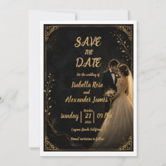 Tarjeta de anuncio de fecha de Timeless Black
