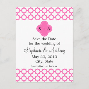 Tarjeta de Anuncio de Fecha Quatrefoil Rosa Calien