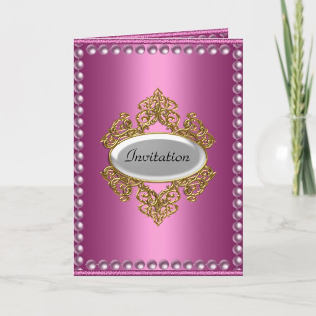 Tarjeta de anuncio de fiesta de cumpleaños rosa (Anverso)