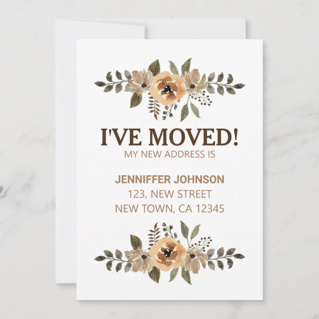 Tarjeta de anuncio de Flora de Acuarela He Mudado (Anverso)