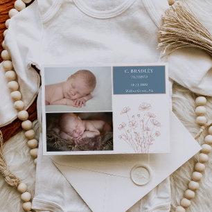 Tarjeta de anuncio de foto de bebé con flores silv