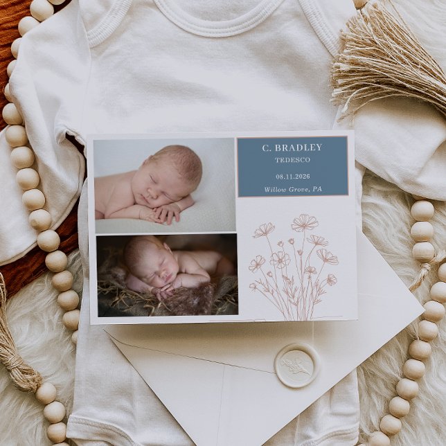 Tarjeta de anuncio de foto de bebé con flores silv (Subido por el creador)