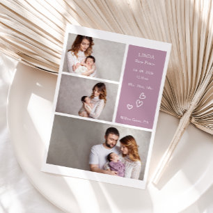 Tarjeta de anuncio de foto de bebé morado boho min