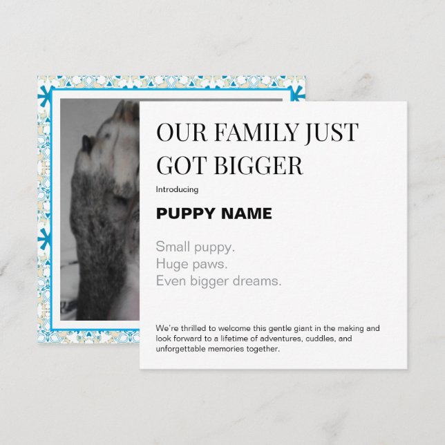 Tarjeta de anuncio de foto de nuevo cachorro (Anverso / Reverso)