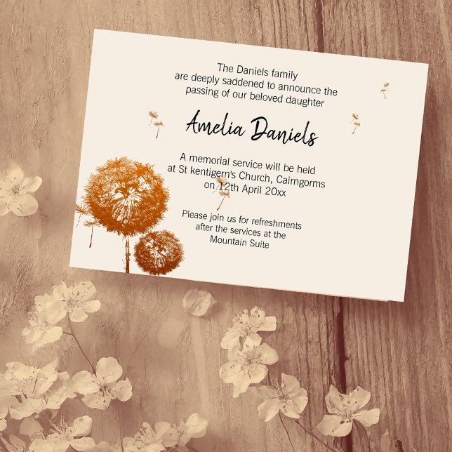 Tarjeta de Anuncio de Funeral de Diente de León De (Subido por el creador)