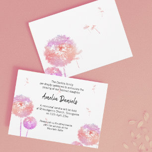 Tarjeta de Anuncio de Funeral de Diente de León De