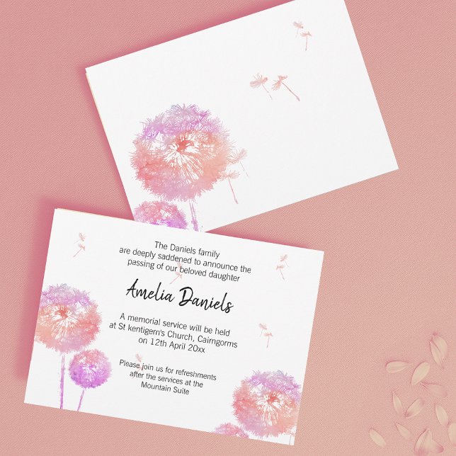 Tarjeta de Anuncio de Funeral de Diente de León De (Subido por el creador)