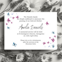 Tarjeta de Anuncio de Funeral de Mariposa Bonita