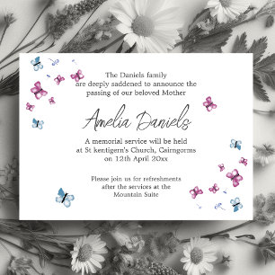 Tarjeta de Anuncio de Funeral de Mariposa Bonita