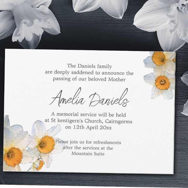Tarjeta de Anuncio de Funeral de Narciso Elegante (Subido por el creador)
