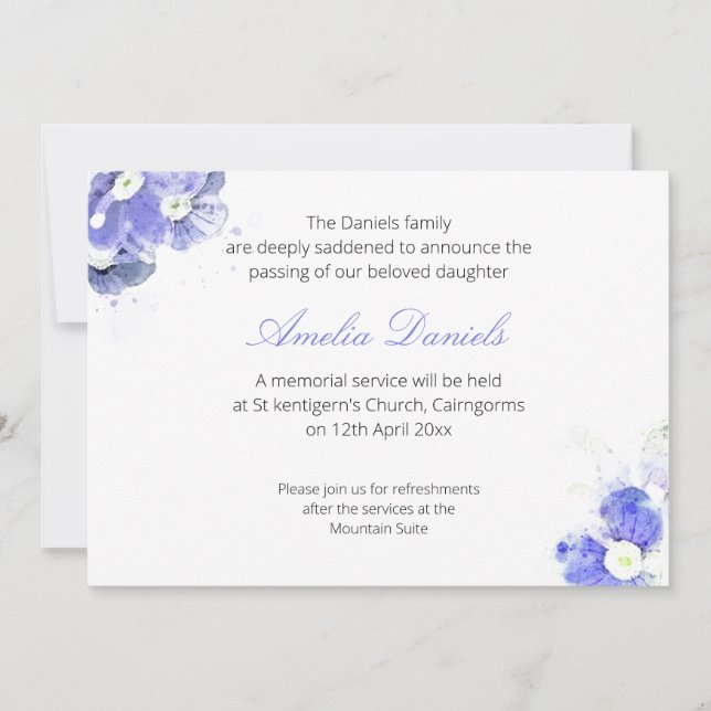 Tarjeta de Anuncio de Funeral de Nomeolvides Azul (Anverso)