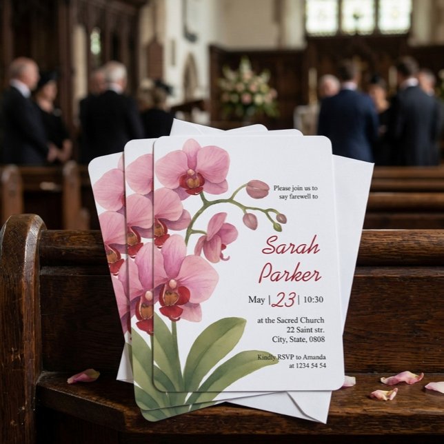 Tarjeta de anuncio de funeral de orquídea acuarela (Subido por el creador)