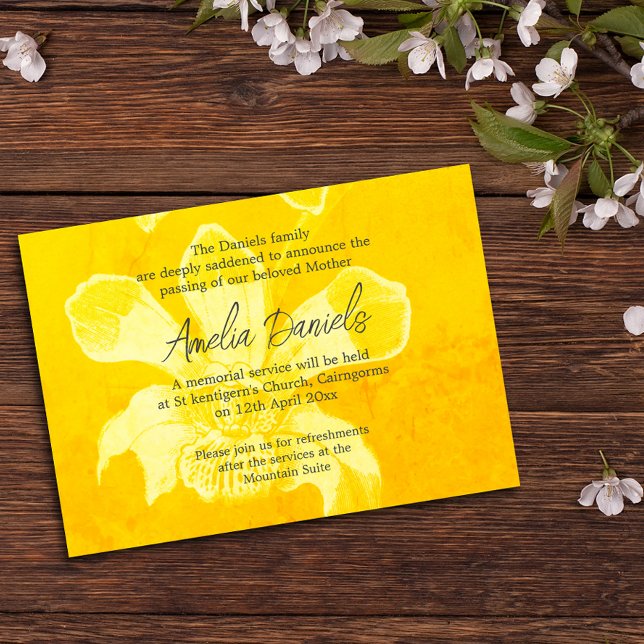 Tarjeta de Anuncio de Funeral de Orquídea Amarilla (Subido por el creador)