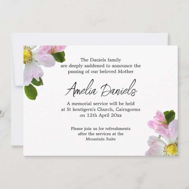 Tarjeta de Anuncio de Funeral de Rosa de Campo Ele (Anverso)