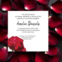 Tarjeta de Anuncio de Funeral de Rosa Roja