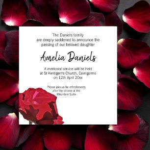 Tarjeta de Anuncio de Funeral de Rosa Roja