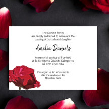 Tarjeta de Anuncio de Funeral de Rosa Roja